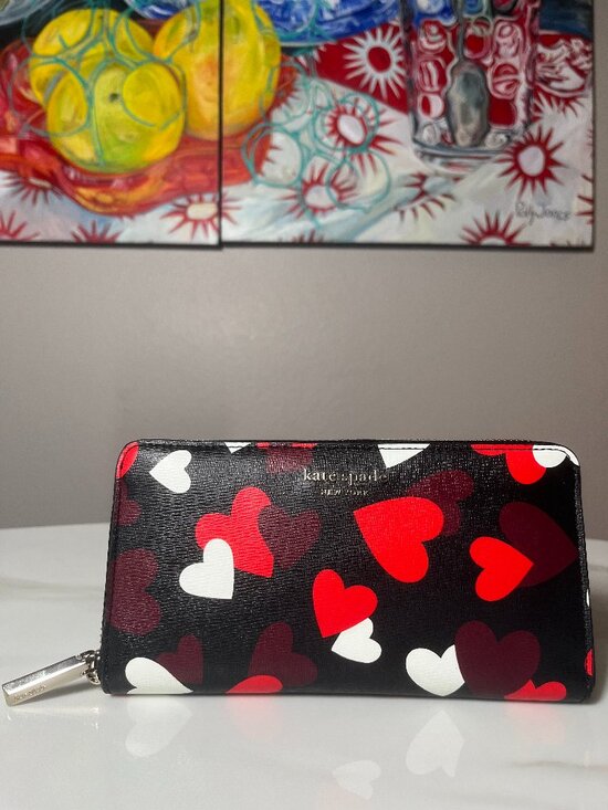 kate spade Handbags - kate spade Black Wallet with Red, White & Burgundy Hearts